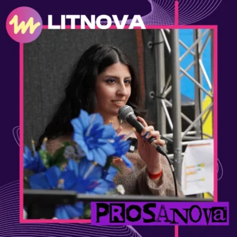 Auf dem Bild ist Zelal Yeşilyurt zu sehen. Oben steht Litnova. Unten steht Prosanova.